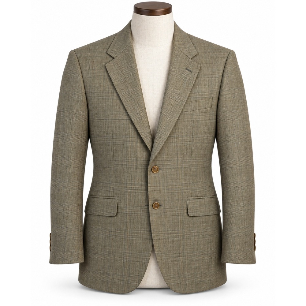 Canali Milano 50R Blazer Tan Gray Glen Plaid Virgin Wool Italy Sport Coat